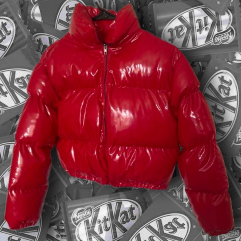 RED CROPPED PUFFER JACKET